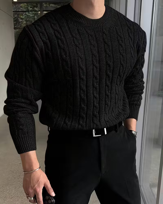 Pull homme col rond noir uni - Manches longues