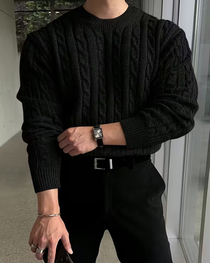 Pull homme col rond noir uni - Manches longues