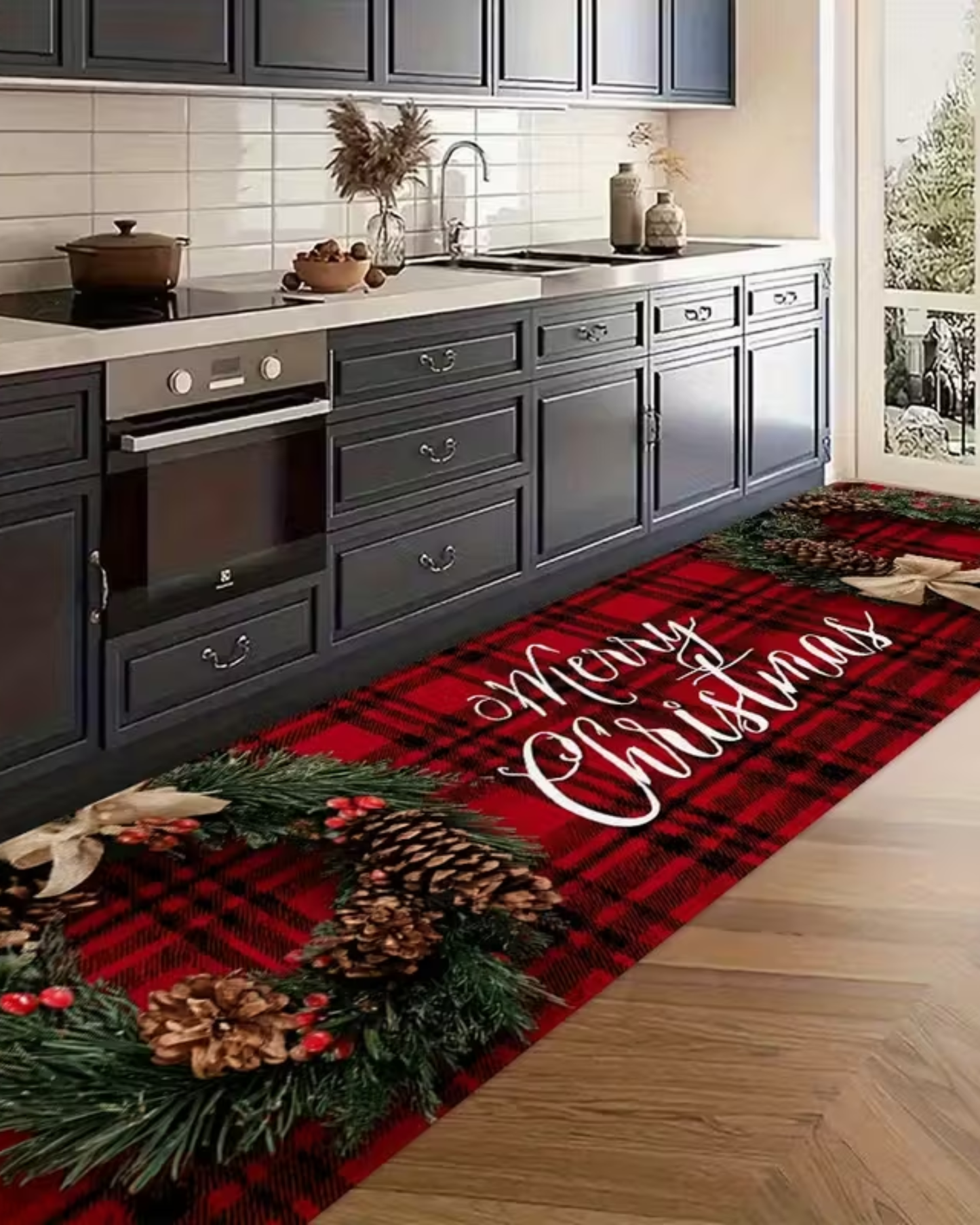 Noël Classique – Tapis Long Élégant à Carreaux
