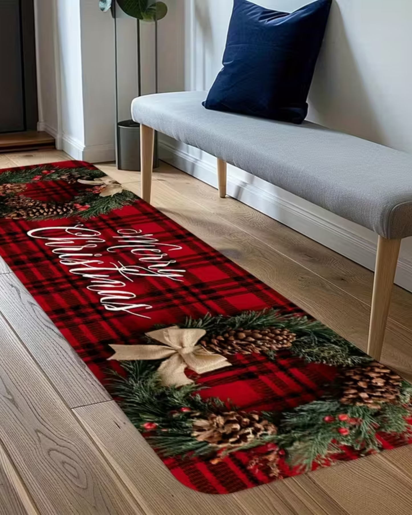 Noël Classique – Tapis Long Élégant à Carreaux