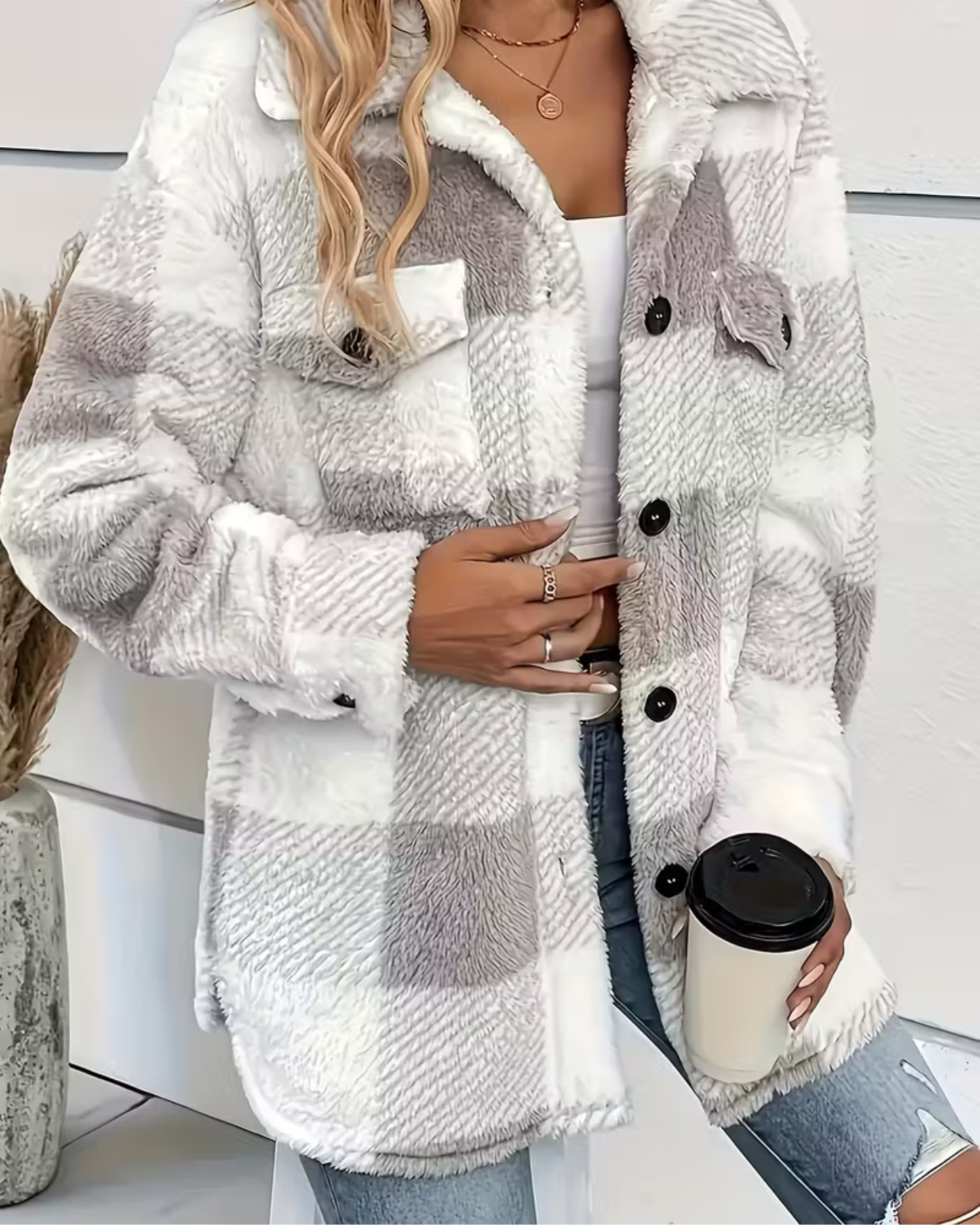 Veste Sherpa Classique – Édition Blanche & Grise