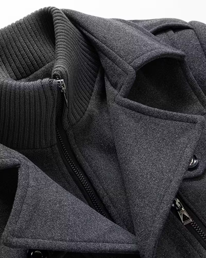 Veste d'automne-hiver chaude pour homme avec col rabattable et écharpe détachée zippée